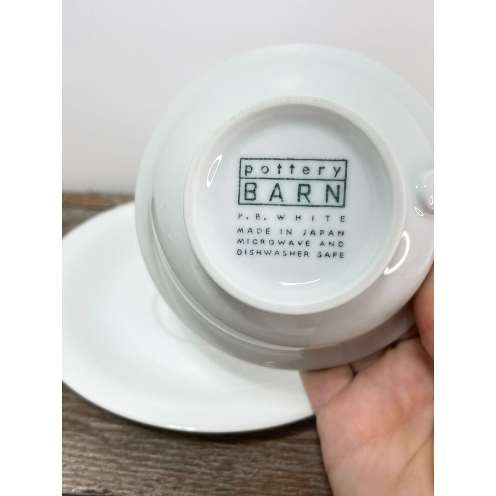 Pottery Barn P.B. White Porcelain Coffee Cup & Saucer Oven and Dishwasher Safe - Picture 7 of 8